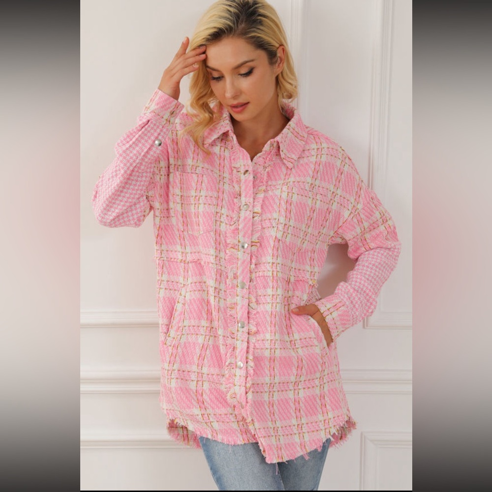 🍁”Tweed Me Alone” Pink Plaid Craft Distressed Houndstooth - Picture 12 of 16